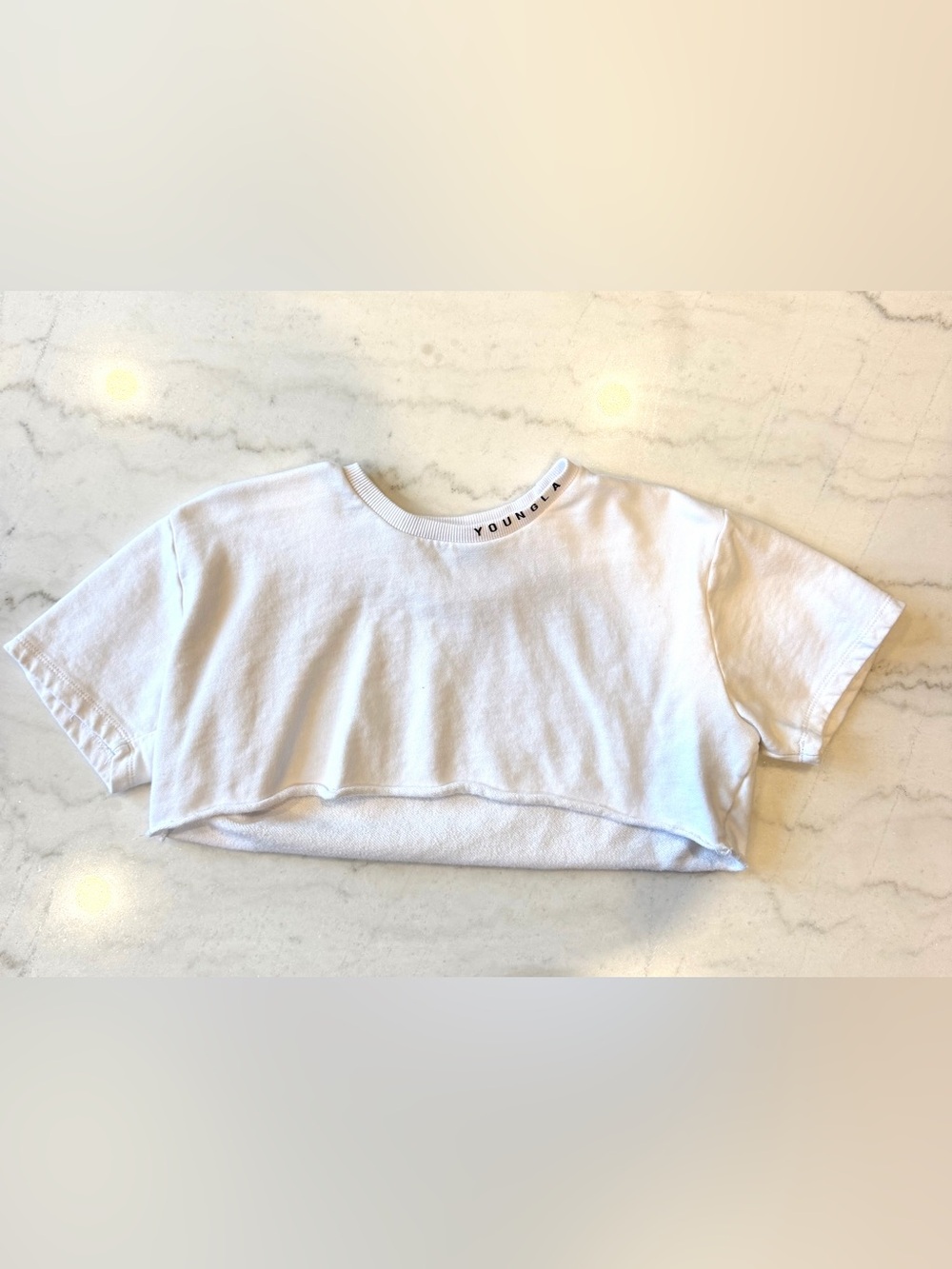 YoungLA Kids White Cropped Tee with Logo Neck